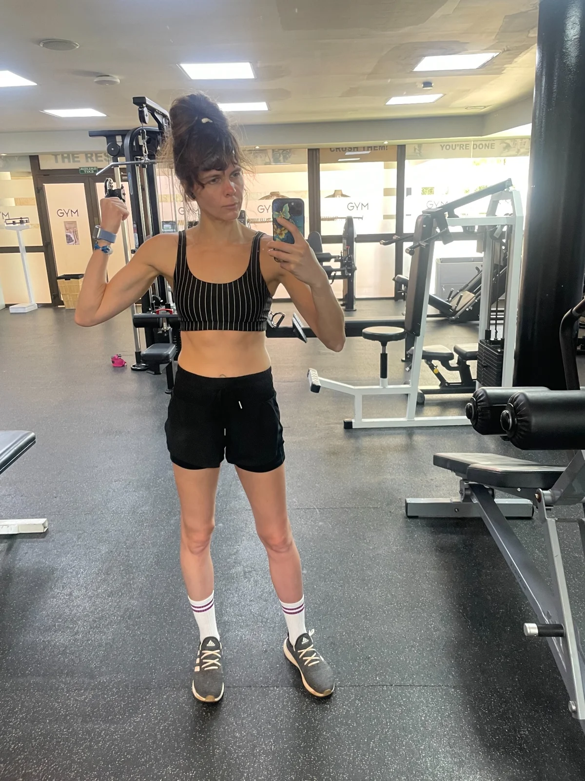 Rozzebud in athletic clothing at the gym
